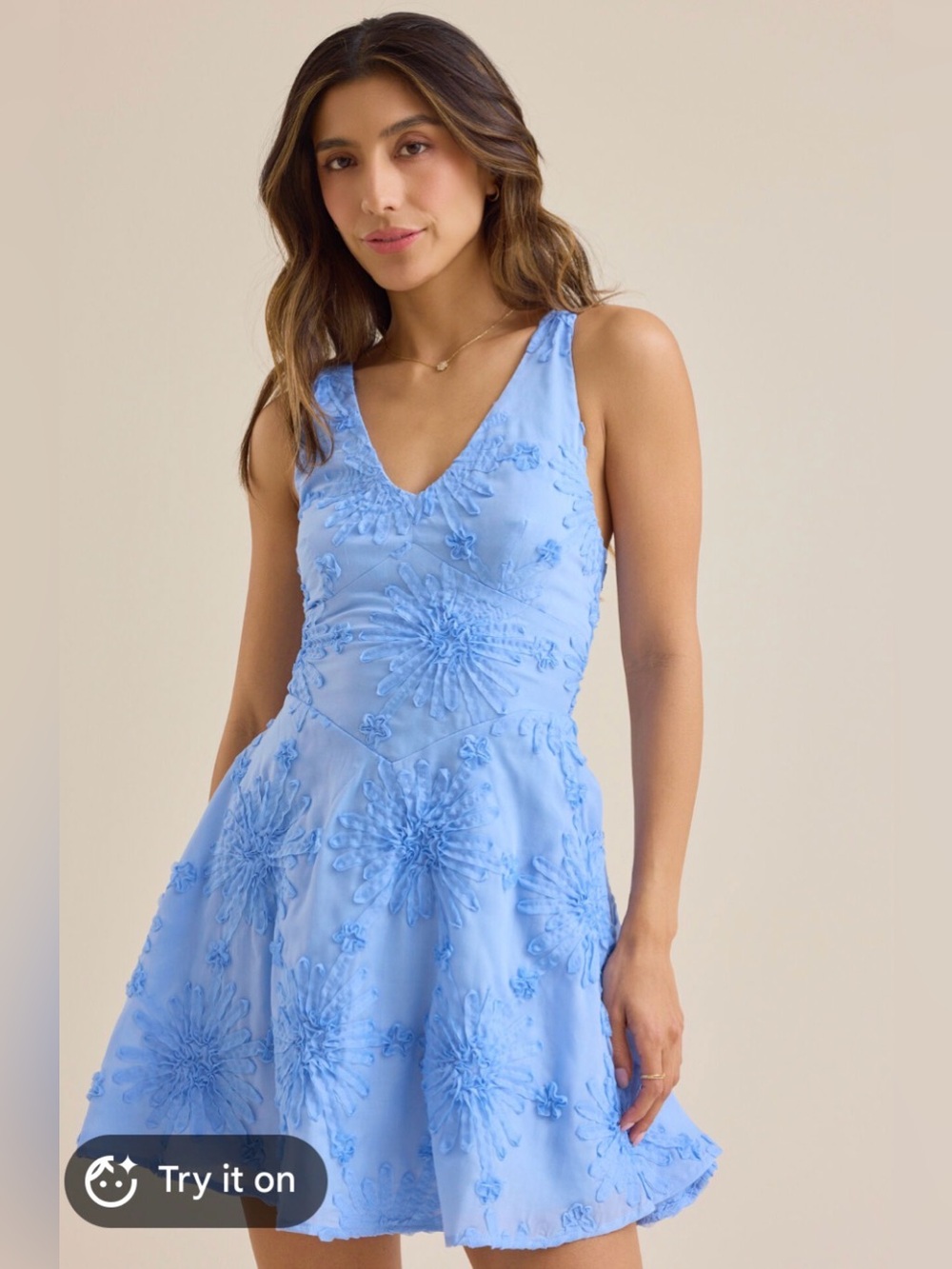 Altar'd State Sky Blue Floral V-Neck Mini Dress
